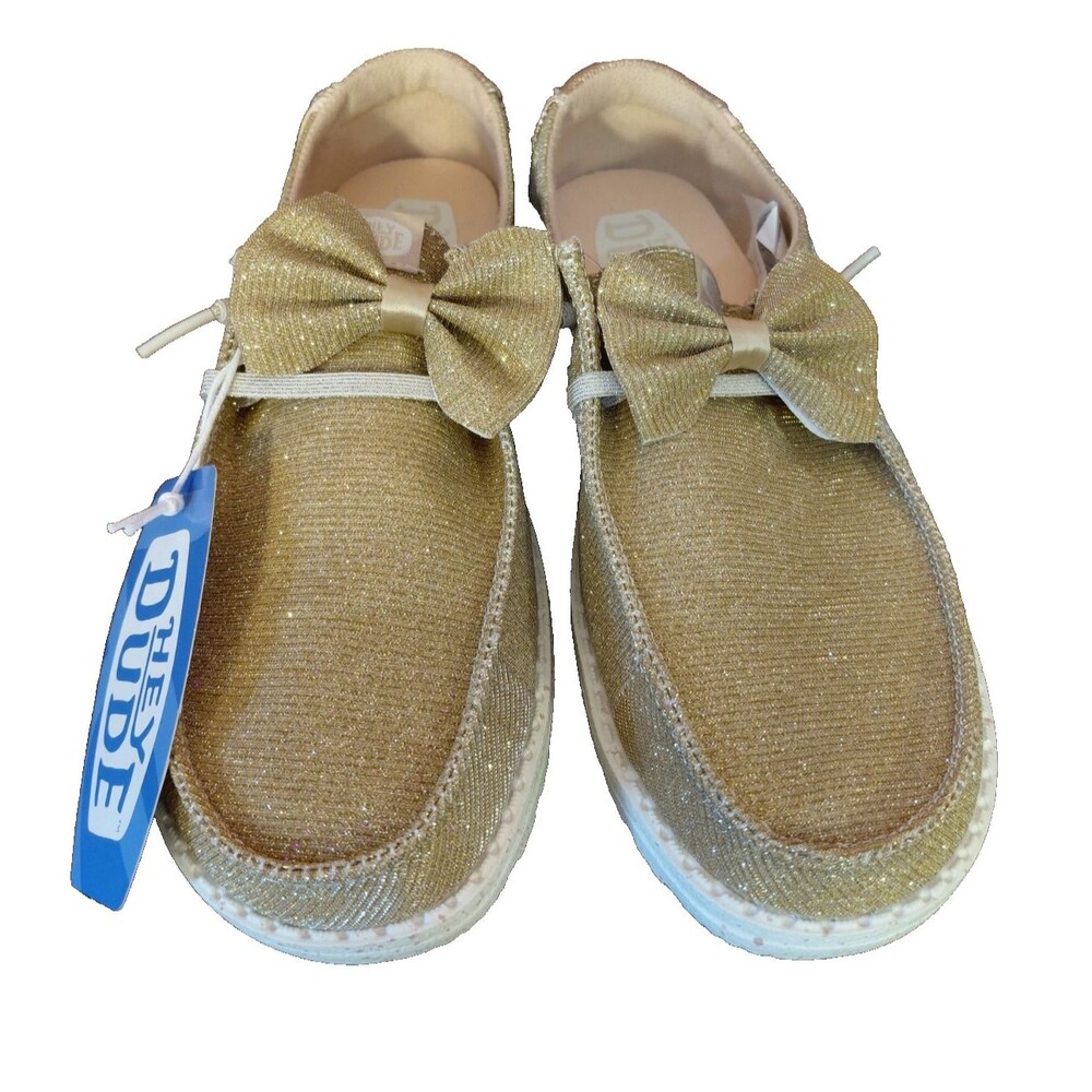 Hey Dude Wendy Sparkle Bow Rose Gold Slip On Loafer Shoes Women’s Size US 7